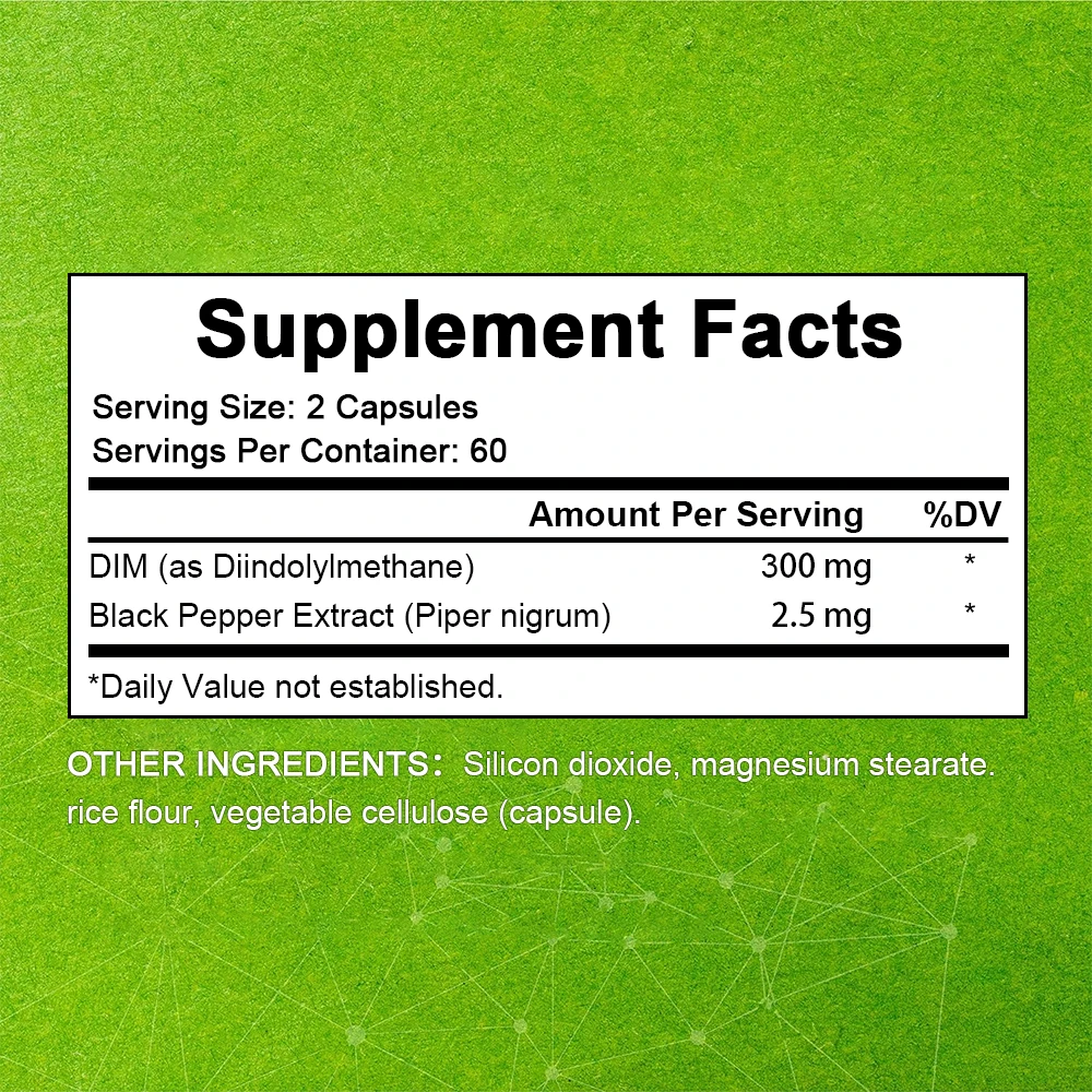 DIM Supplement 300 Mg, Diindolylmethane DIM Plus Black Pepper Extract, Estrogen Balance, Supports Acne and PCOS Relief