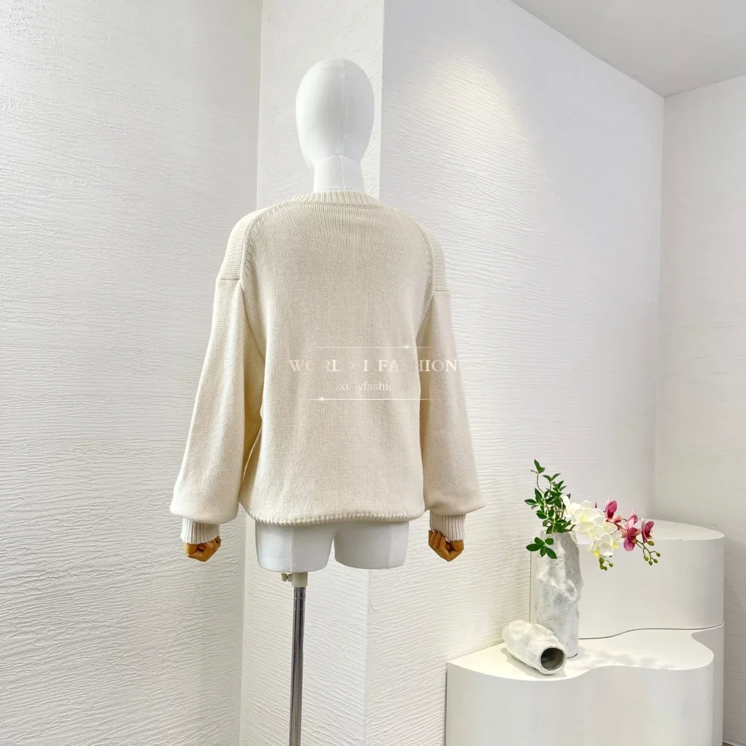 

Модный женский осенний 2025 новый красивый белый шерстяной свитер с длинным рукавом