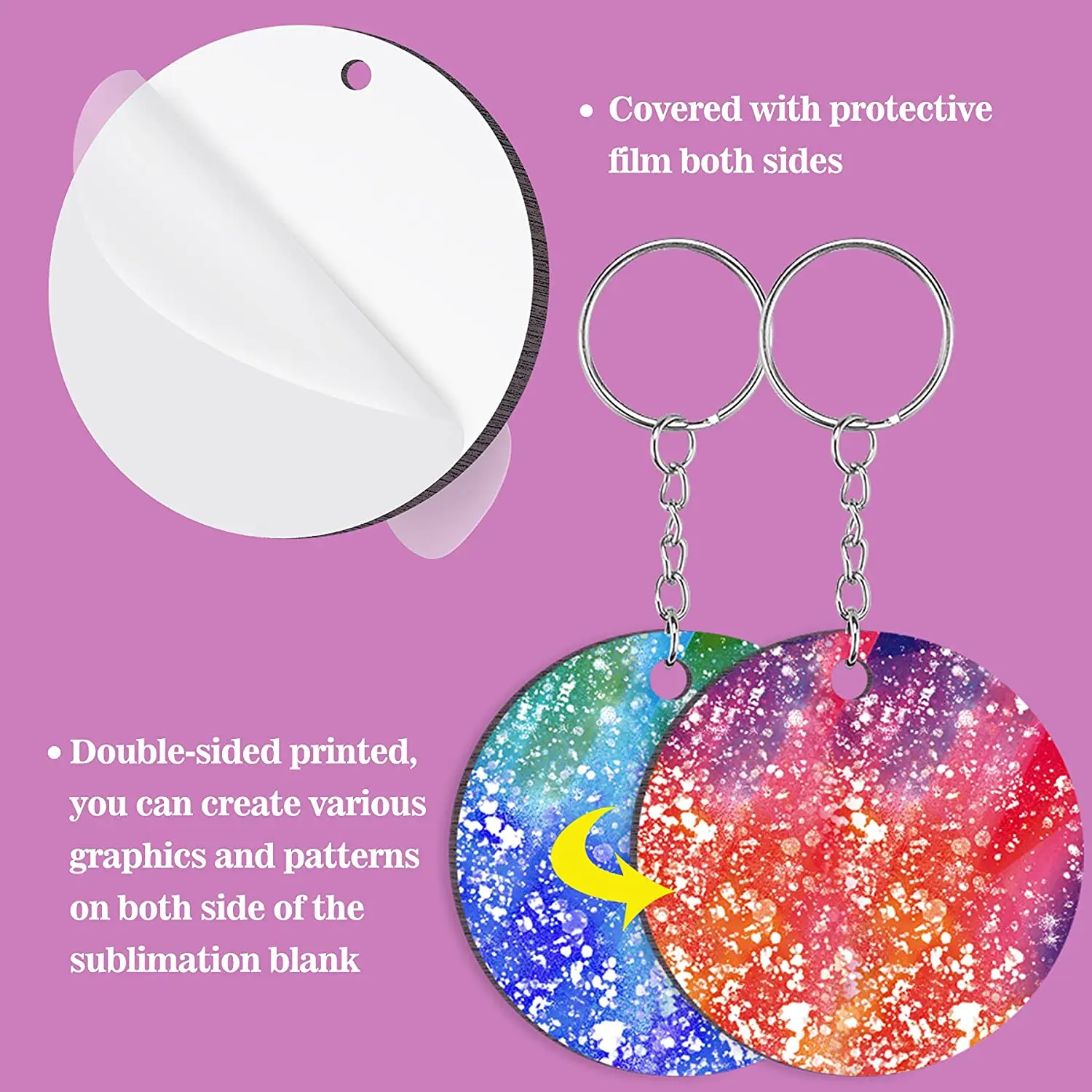 Sublimation Keychain Blanks Bulk 150Pcs Sublimation Blanks round Keychain  MDF Round Keychain with keyring