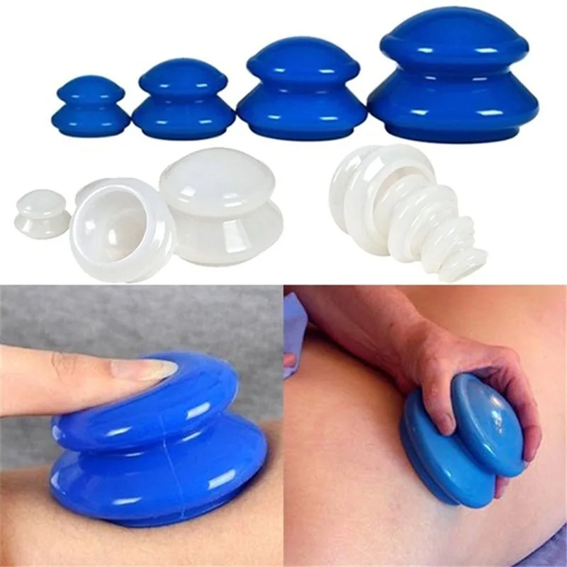 1set Anti Cellulite Vacuum Cupping Silicone Vacuum Cans Suction Cups Massage Facial Body Therapy Massages Health Care 4 Size