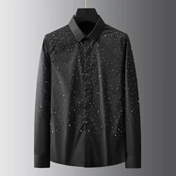 High Quality Rhinestone Shirts Men Starry Sky Long Sleeve Casual Business Dress Shirt Slim Fit Luxury Social Banquet Party Shirt