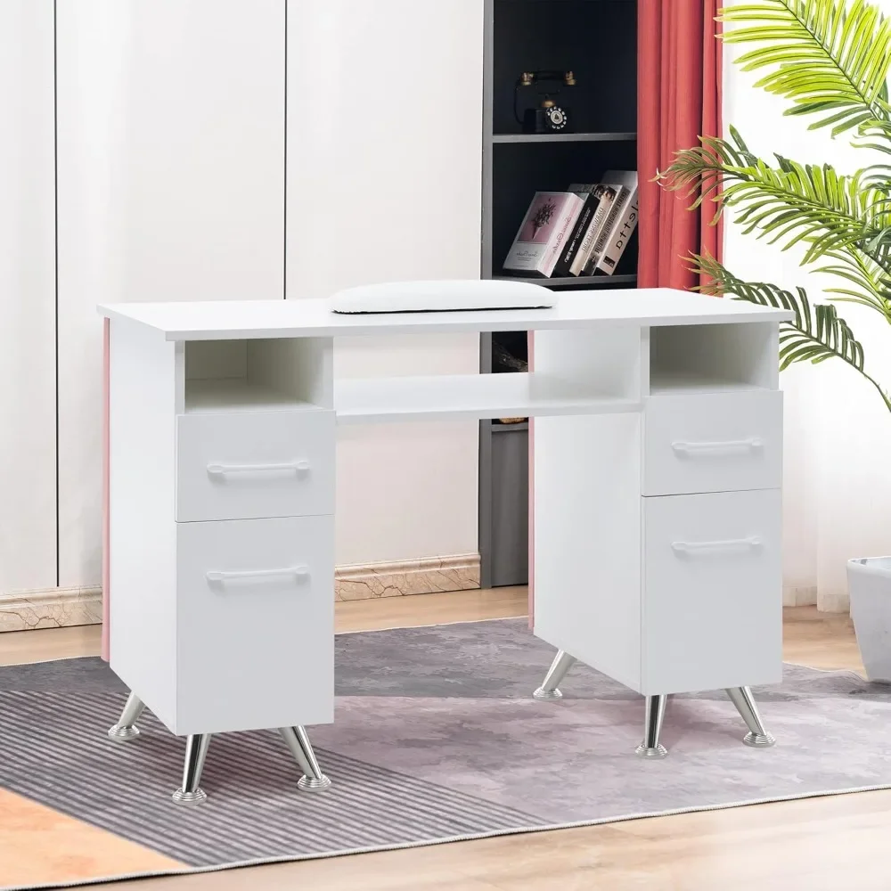 Table de manucure avec égouts de proximité, bureau à ongles en acétone, équipement de rangement pour salon de spa, blanc et rose