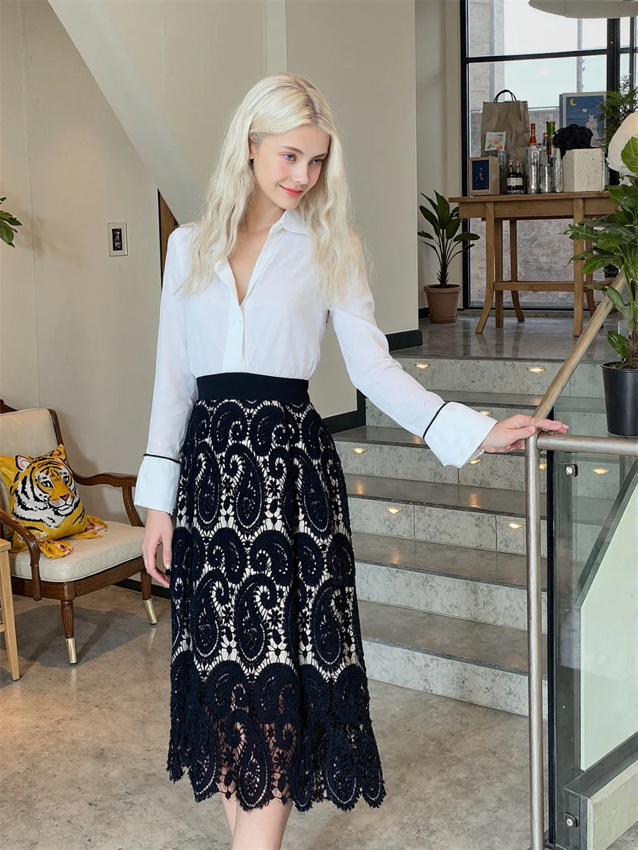 

Кружевные винтажные юбки миди, женские плиссированные многослойные шифоновые юбки с рюшами, художественные элегантные весенние модные классические женские юбки