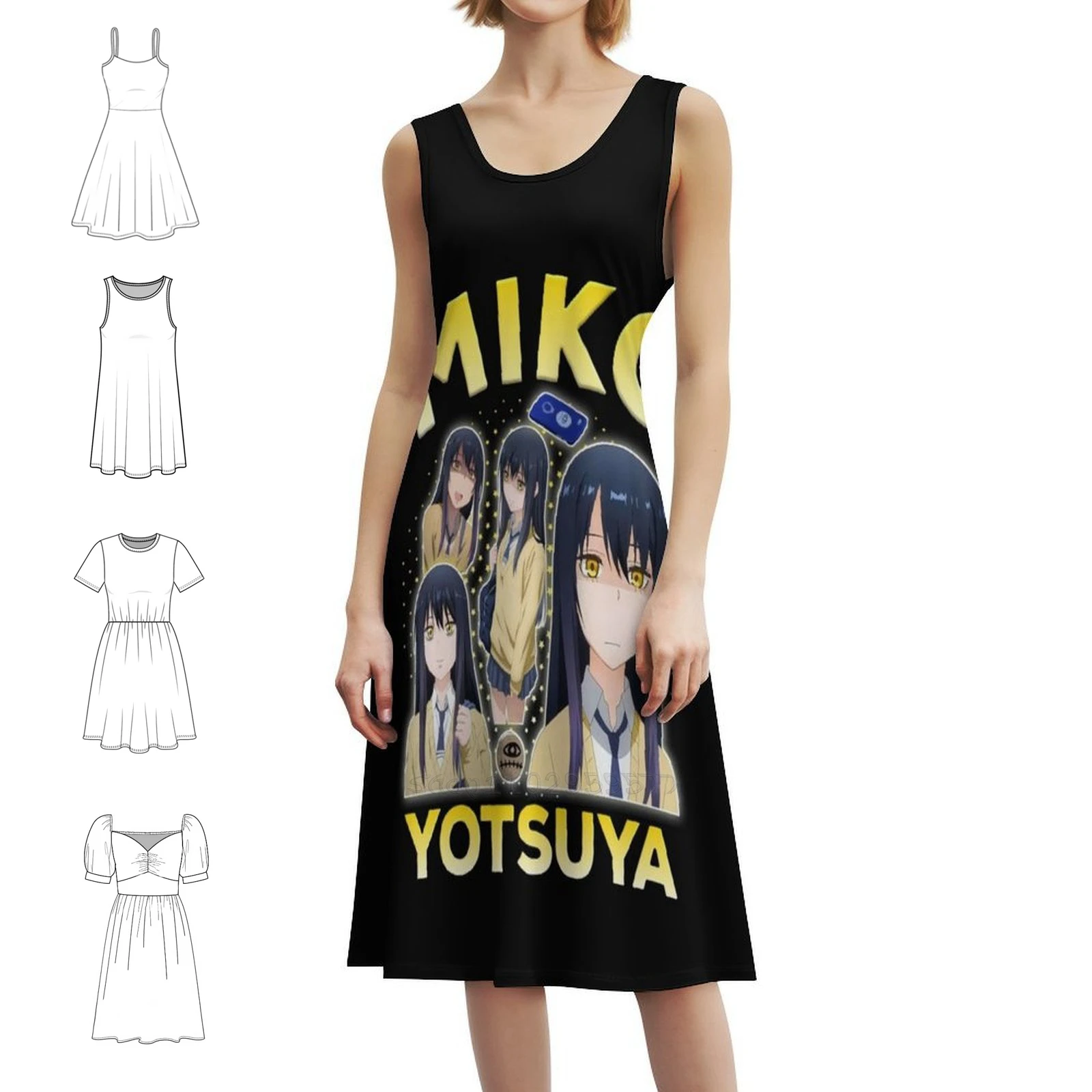 Mieruko Chan-Miko Yotsuya فستان بفتحة عنق على شكل قلب فستان أنيق للحفلات الصيفية للنساء أنيمي Mieruko Chan Manga Mieruko Chan #1