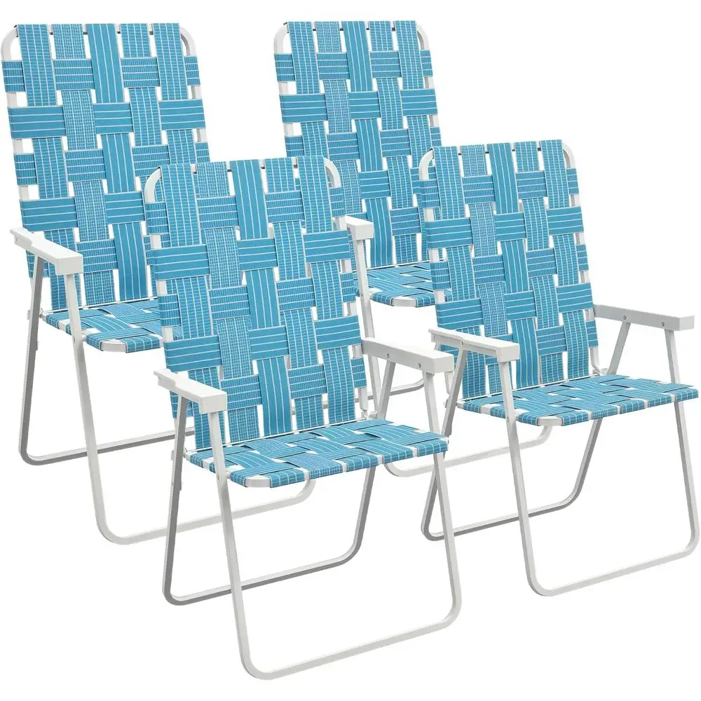 

4-Piece Outdoor Folding Chair Set - Portable Lawn Chairs for Camping, Garden, Pool, Beach, Backyard in Blue