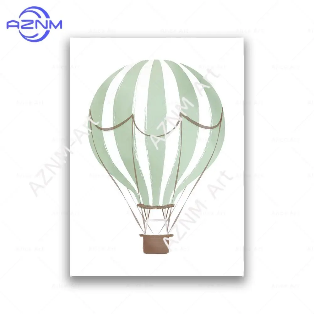 1PC Airplane Hot Air Balloon Nautical Sailboat Wall Art Travel Nursery Kids Playroom Poster Blue Sage Green Print Decor view 5