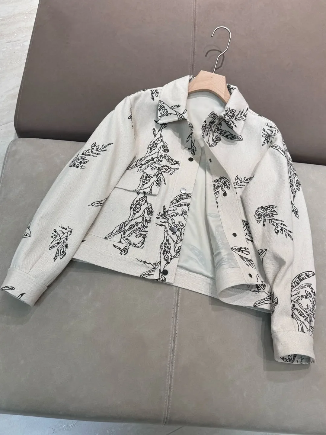 Floral Printed Women's Cotton Jacket Spring 2025 Turn-down Collar Single Breasted Long Sleeve High Quality Thin Denim Coat