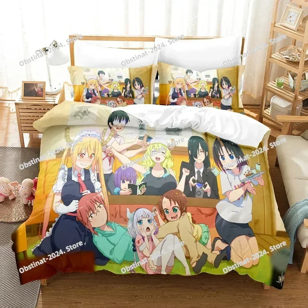 Miss Kobayashis Dragon Maid Bedding Set Anime Kanna Print With Pillowcase Duvet Cover Soft Single Double Queen Super King Size