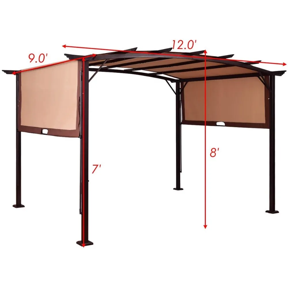 

12x9 Ft Outdoor Pergola, Patio Retractable Pergola with Adjustable Sliding Sun Shade Canopy, Heavy-Duty Steel, Customized