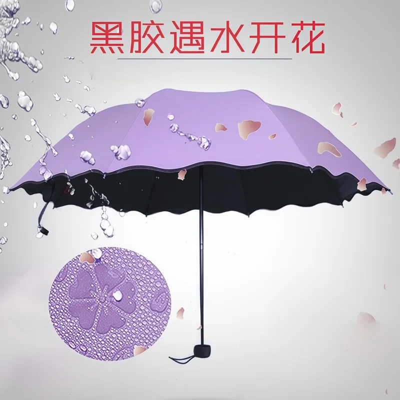 Women's Water-Resistant Folding Umbrella That Blooms When Wet Dual-Purpose Sunshade Wholesale