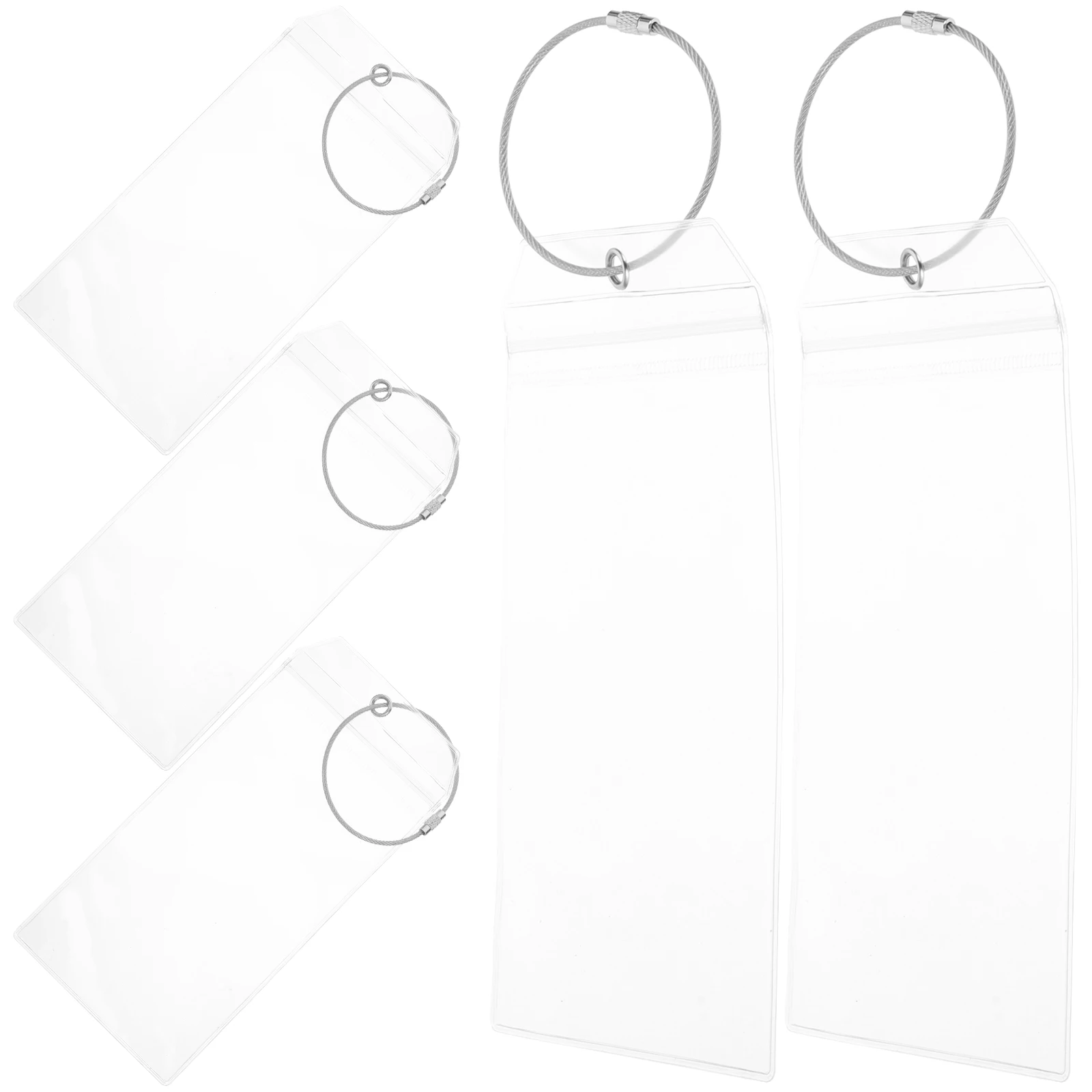 

5 Sets Card Cover Luggage Label Holder Work Badge Steel Wire Transparent Cards Covers