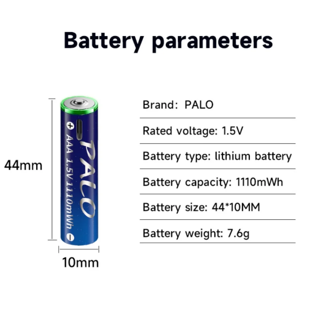 PALO 1.5V AAA lithium ion Battery 1110mWh 1.5V AAA USB rechargeable liion battery for Remote control wireless mouse + USB Cable