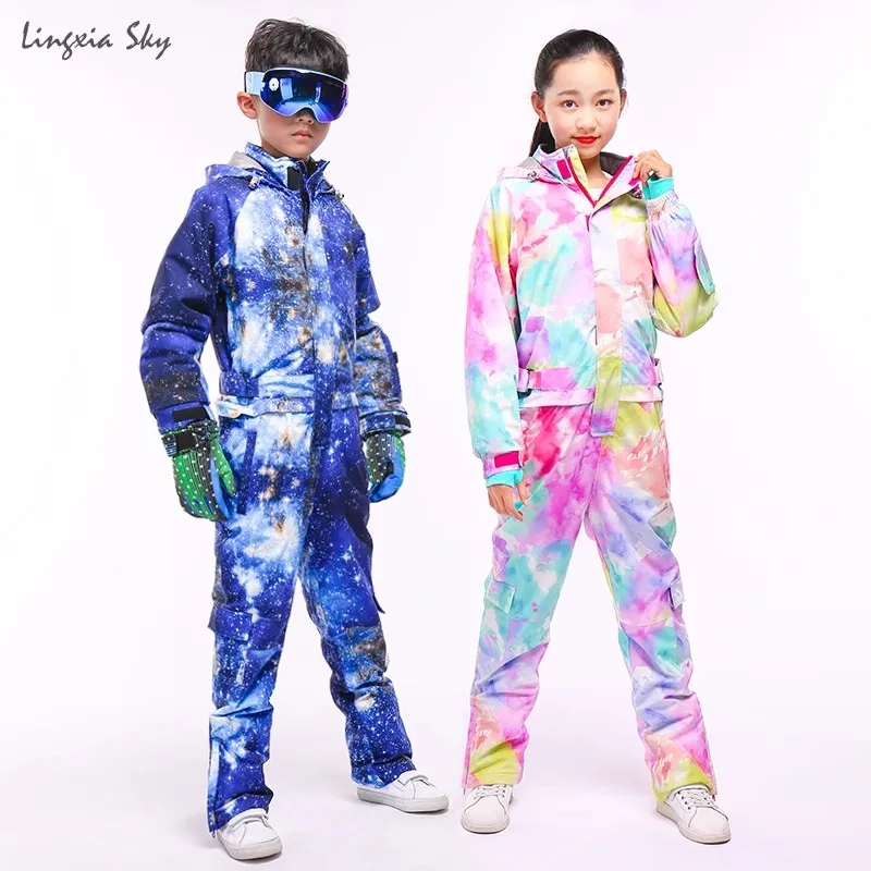 Ski Suits Sets for Girls and Boys, Windproof, Waterproof, One-Piece Snowboarding Sets, Outdoor Sports, Skiing, Snow Jumpsuits, C