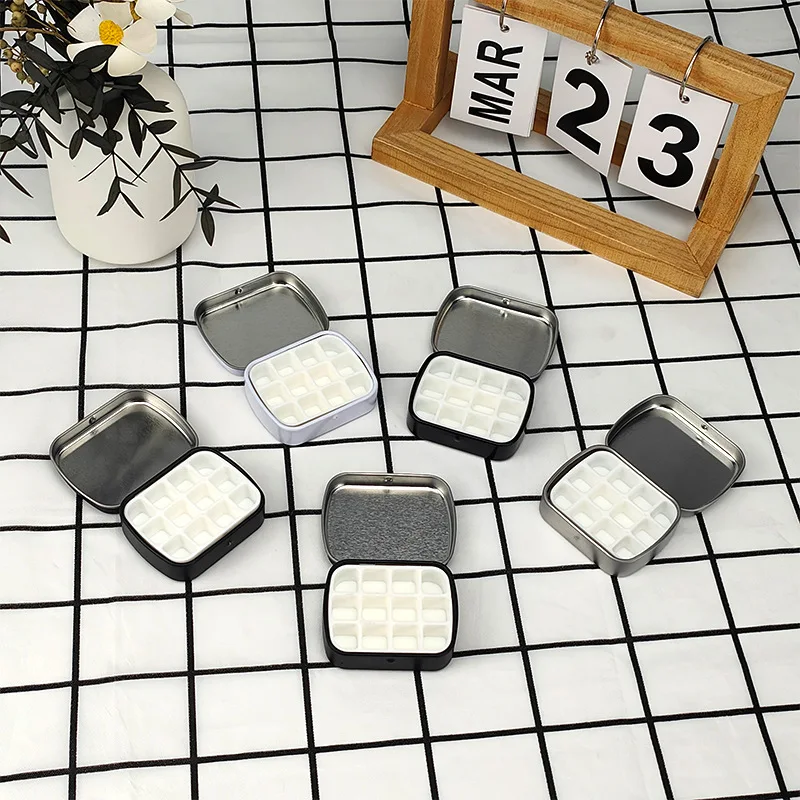 Mini 12 Grids Metal Watercolor Pigment Packaging Box Portable Nail Polish Glue Storage Box Empty Tins Ointment Storage Container