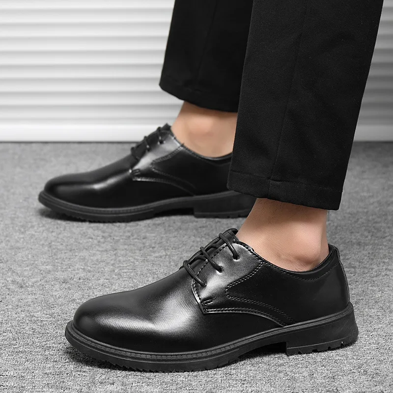 Cross-Border Spring Summer Leather Shoes Low-Top Casual Shoes All-Matching Men's Shoes Black Work Shoes Waterproof Korean Style