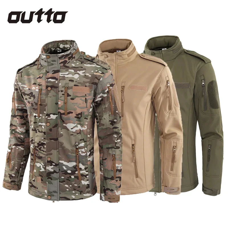 

Outdoor Soft Shell Fleece Jacket Men Windproof Waterproof Wear-resistant Detachable Hooded Charge Coat Climbing Hunting Jackets