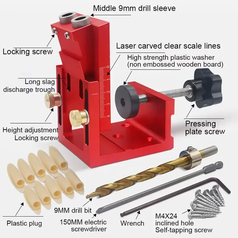 EE1 Woodworking DIY Tools Pocket Hole Drill Guide Dowel Jig Oblique Hole Locator for Joinery Woodworking