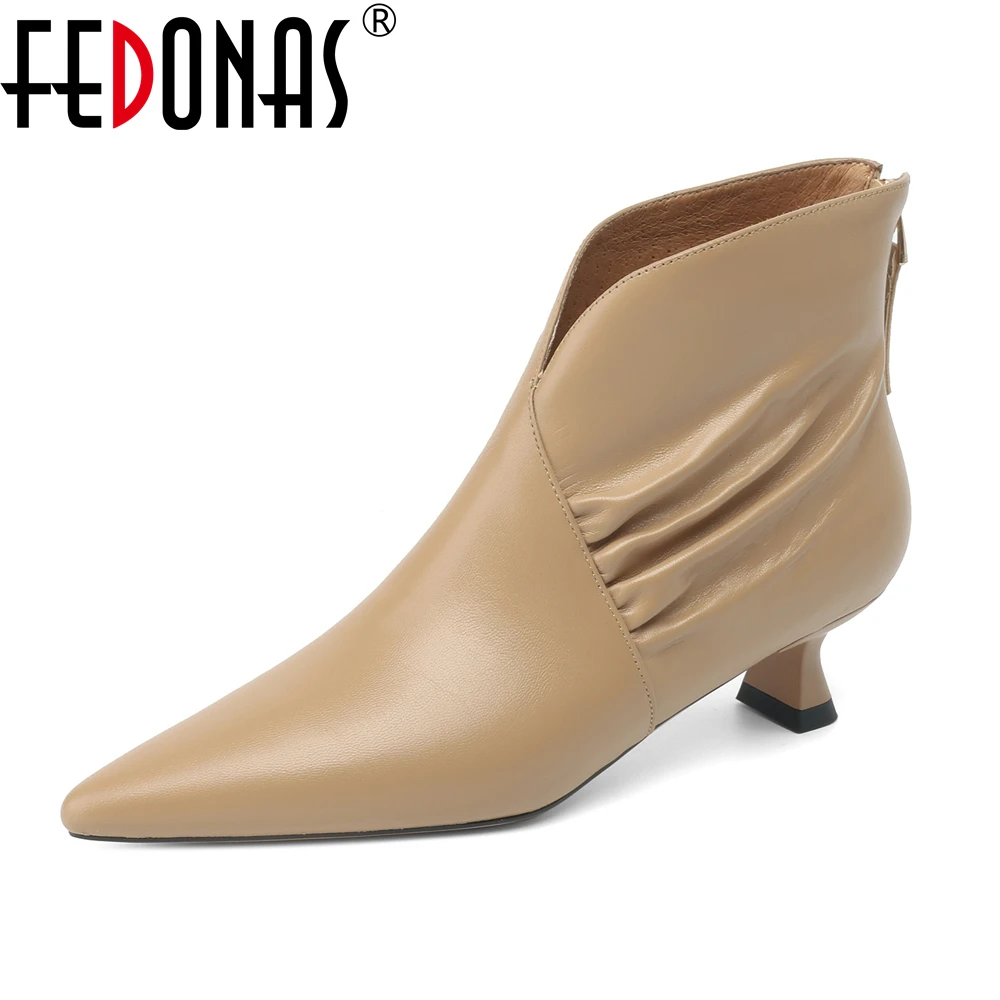 FEDONAS Cow Leather Boots Women Autumn Winter Ankle Boots High Heels Ankle Boots For Women Elegant Office Pumps