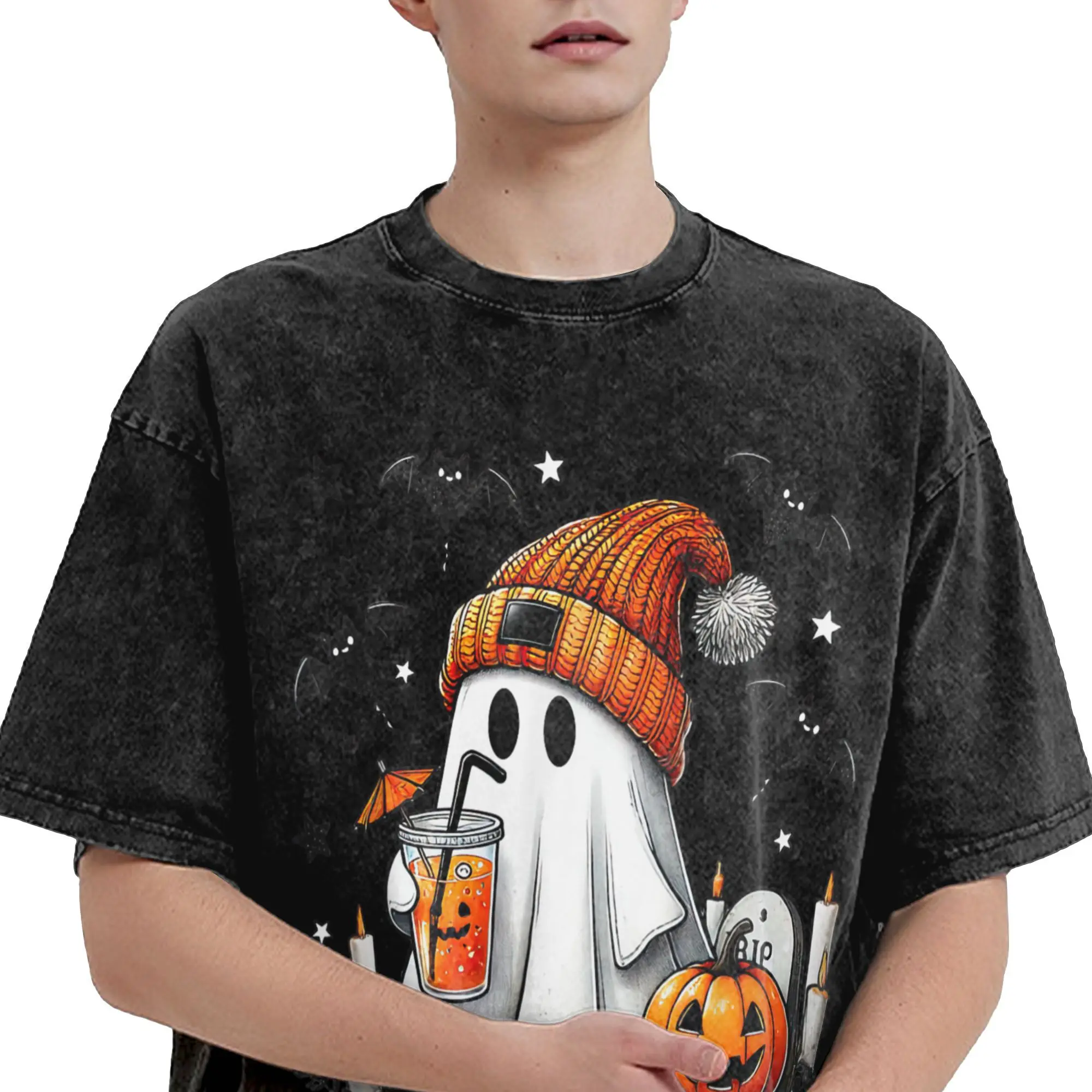 شبح هالوين زهرة تي شيرت الرجال الجدة 100% القطن تي شيرت الياقة المستديرة قصيرة الأكمام تي شيرت الملابس الأصلية