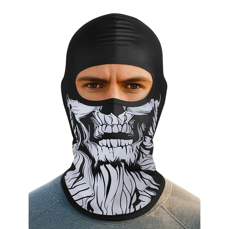 AliExpress Outdoor Sports Motorcycle Fleece Lined Hood with Skull Print Warm Hat Scarf Set  All-in-One Cold Protection Face Mask  Outdoors