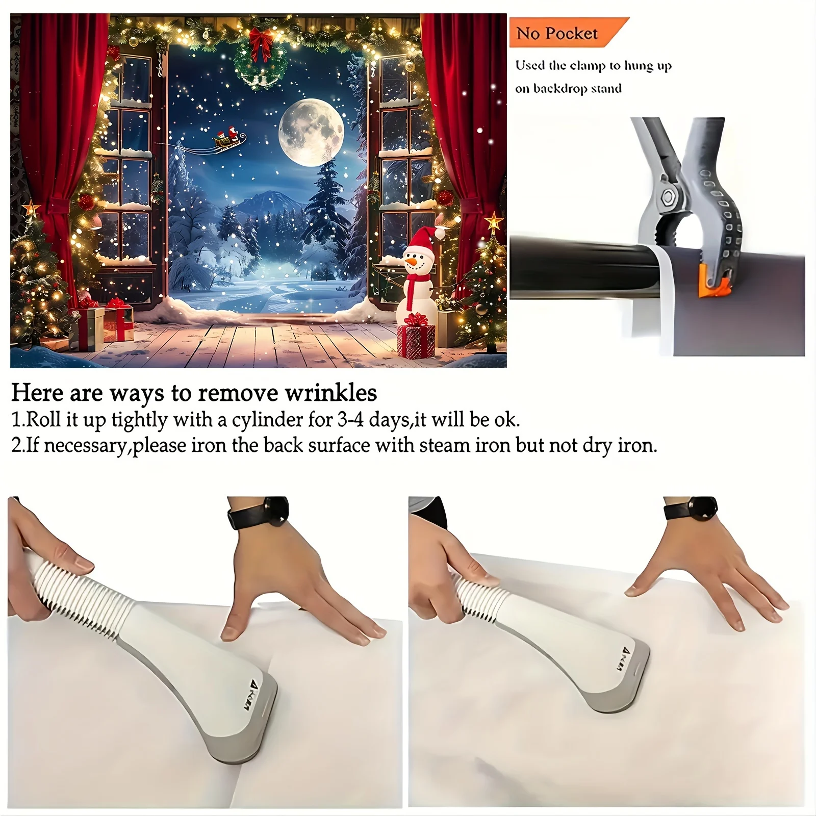 Christmas Winter Wonderland Background Cloth - Christmas Tree, Santa Claus, Snow and Moon Night Scene Photography Banner
