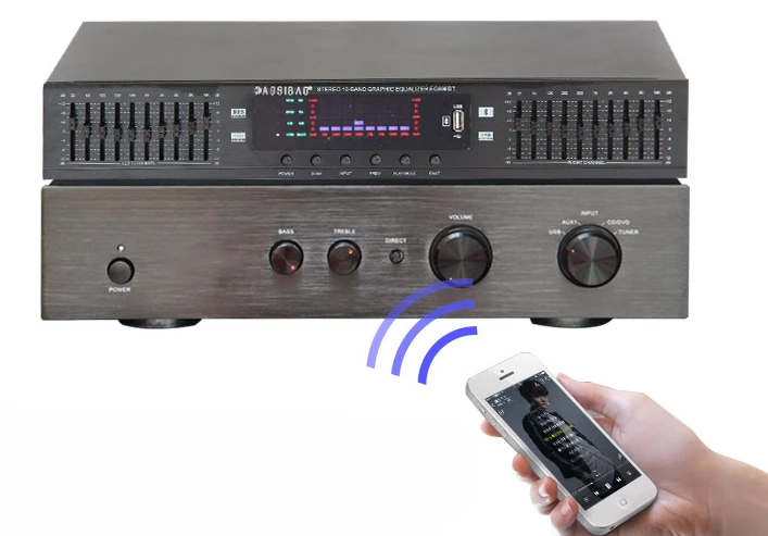 220V EQ-898 Bluetooth USB HIFI Digital HD Stereo Preamplifier Equalizer Built-In  Home Stage Equalizer Dual 10 Segments EQ-898