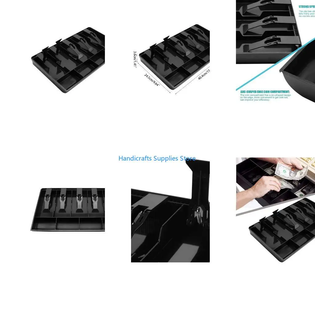 R1WA Large Cabinet Cash Drawer Register Insert Money Tray 5 Bills 4 Compartments Storage Box Replacement Cashier