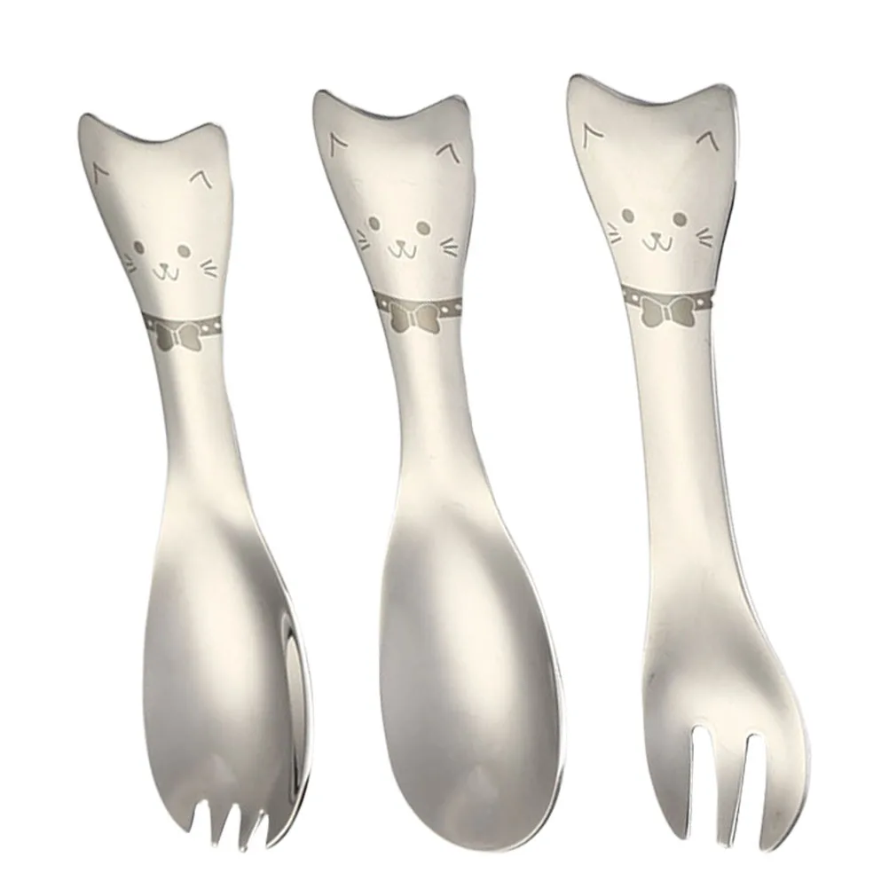

3 Pcs Stainless Steel Cat Spoon Fork Kids Utensils Cream Children Simple Toddler