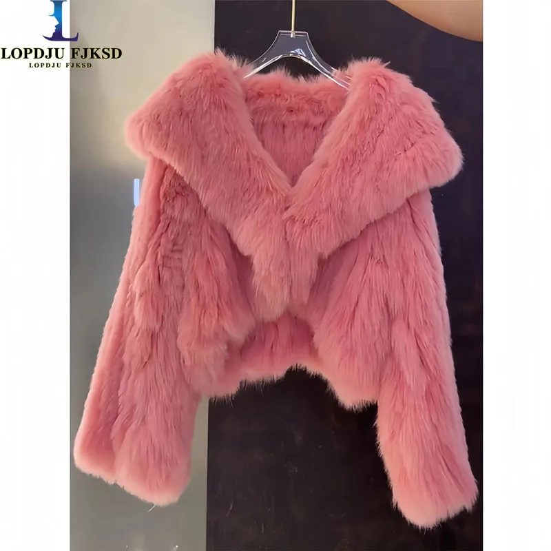 

Faux Fox Fur Coat for Women, Korean Short Jackets,Sailor Collar Overcoat,Single Breasted, Female Clothes, New, Winter