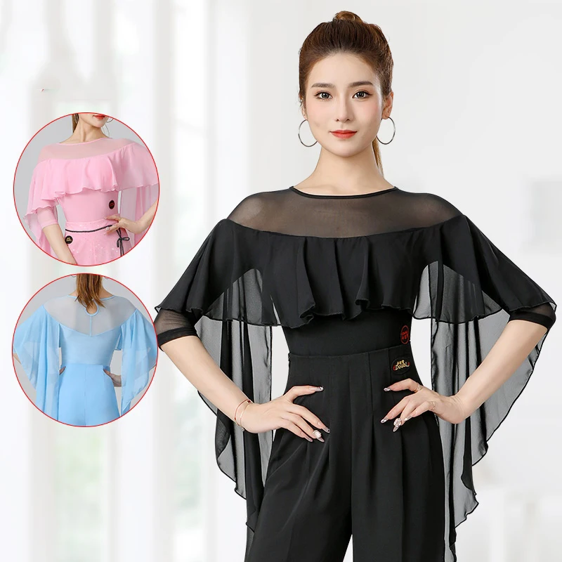 

2024 Flowing Chiffon Modern Dance Training Suit With Mid Sleeved Summer Outfit Latin Dance Tops For Women Latin Clothes DN18096