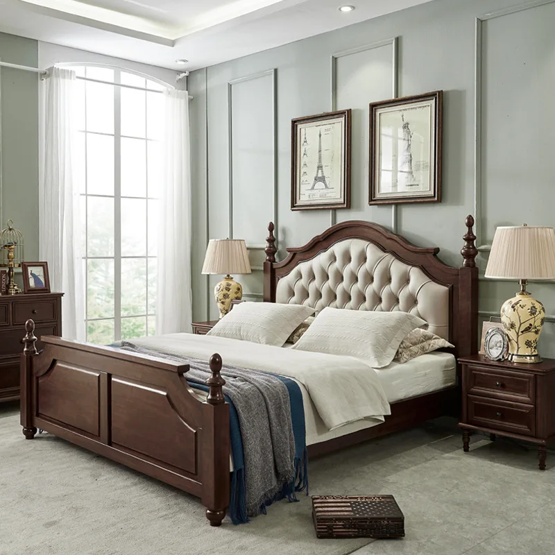 Cama Retro americana de madera maciza, 1,8 metros, dormitorio principal, cama doble, moderna, sencilla, 1,5 metros, bolsa suave de lujo ligera francesa
