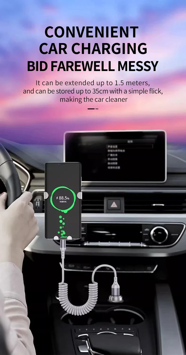 NNBILI Auto-Federkabel Typ C für iPhone 17 16 15 Xiaomi Samsung 100W PD 90 ° Winkelstecker Typ C Schnellladung für Macbook iPad Kabel – Detail 3