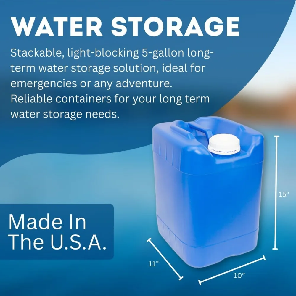 5 Gallon Stackable Water Storage Containers with Lids and Spigot, Easy Fill Design for Camping, Emergency and Survival Supplies