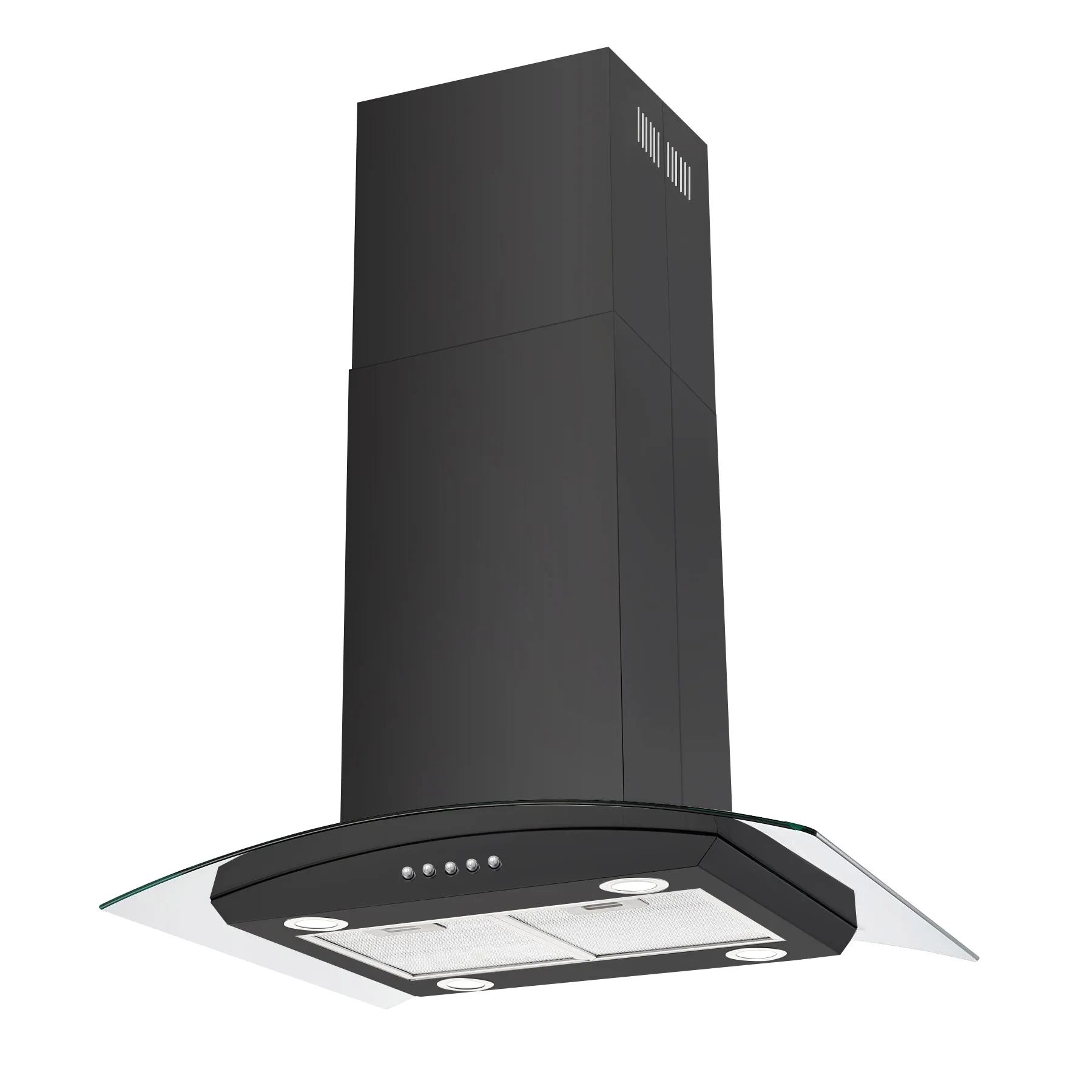 

‌30" 700CFM Black Pro Island Range Hood Ultra-Quiet 5-Stage Filtration Curved Tempered Glass Ceiling-Mounted Convertible Duct