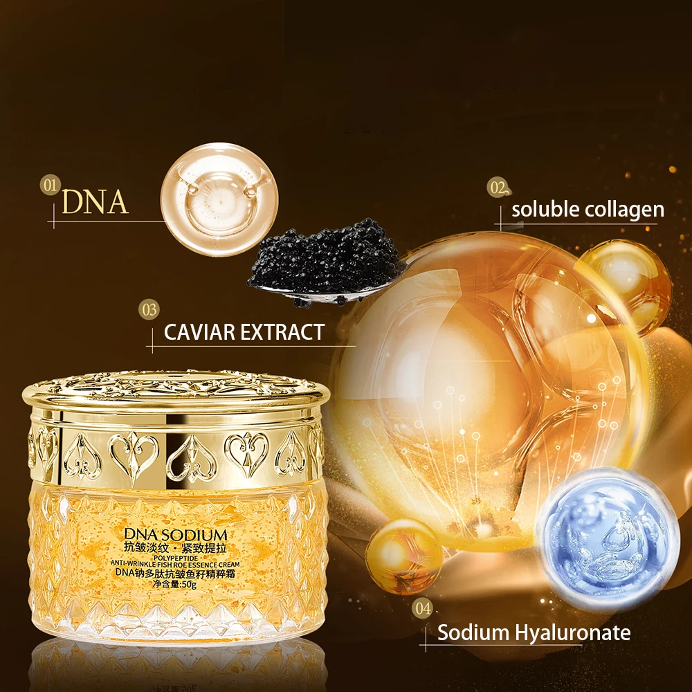 

Икра Коллаген Укрепляющий восстанавливающий крем Увлажняющий увлажняющий восстанавливающий кожу Темно-желтый уход за грубой кожей Корейский крем для лица