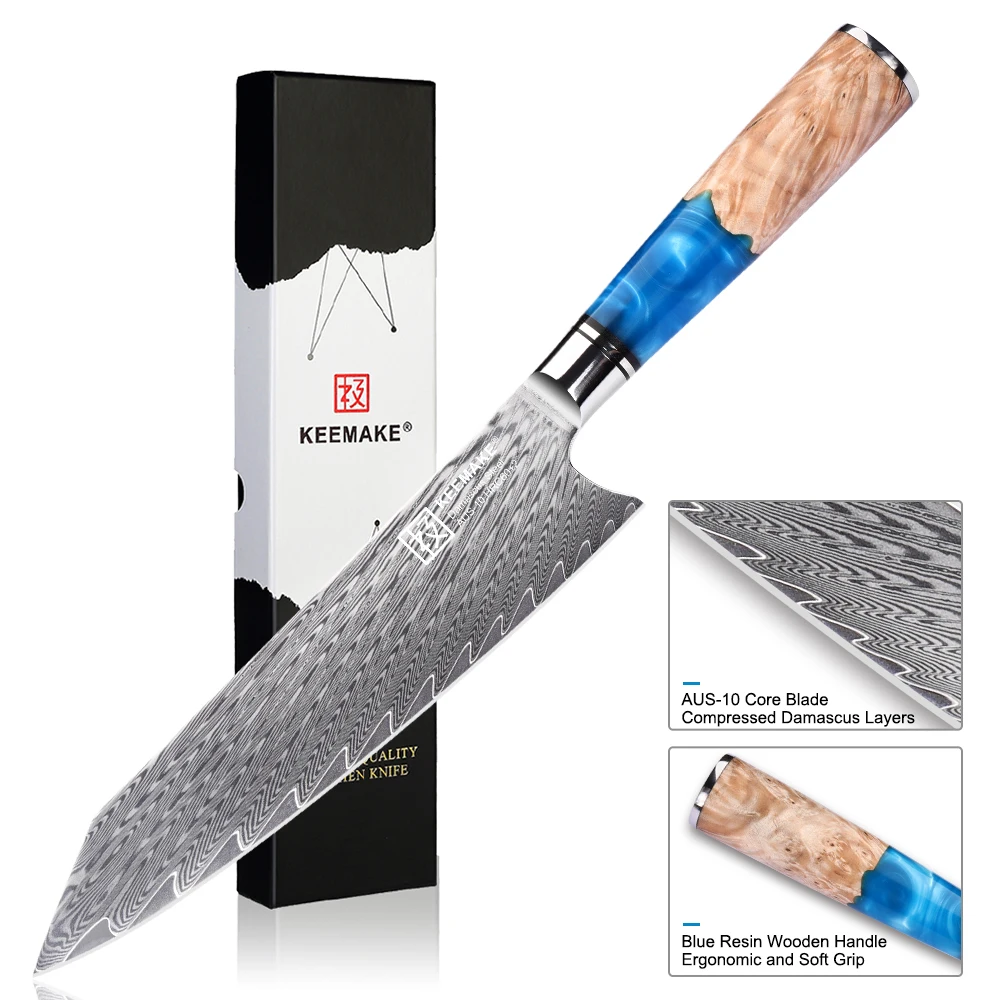 

KEEMAKE 8 Inch Kiritsuke Knife Ultra Sharp AUS-10 Damascus Steel Slicing Tools Japanese Style Kitchen Chef's Cooking Cutter