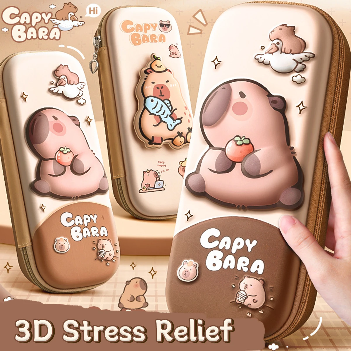 Estuche para lápices tridimensional Kawaii Capybara 3D, estuches para lápices creativos y bonitos de gran capacidad, suministros de papelería para estudiantes y escuela