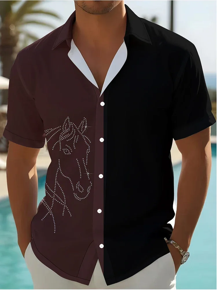 Camisa con estampado digital 3d de caballo para hombre, camisa informal holgada simple, de manga corta, cómoda, de gran tamaño, para verano