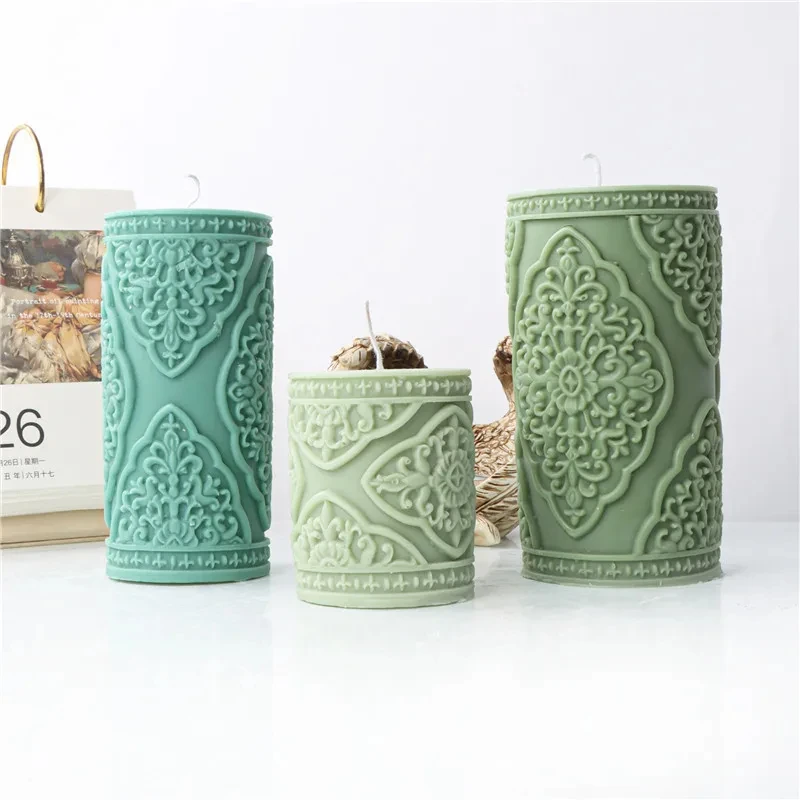 DIY Lace pattern cylindrical candle silicone mold carving pattern flowers and plants cylindrical candle mold candle making mold