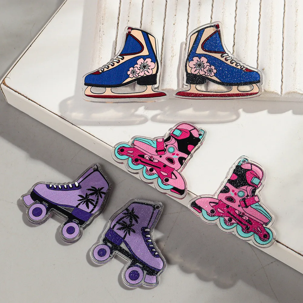 10 teile/beutel Lustige Bunte Cartoon Schlittschuhe Acryl Charms Anhänger für DIY Schmuck Machen Ohrringe Schlüsselbund DIY Zubehör