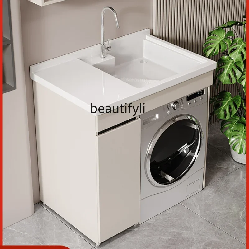 

Washing Machine Cabinet Combination Washstand All-in-One Cabinet Sink Inter-Platform Basin Corner Cutting with Washboard Slot