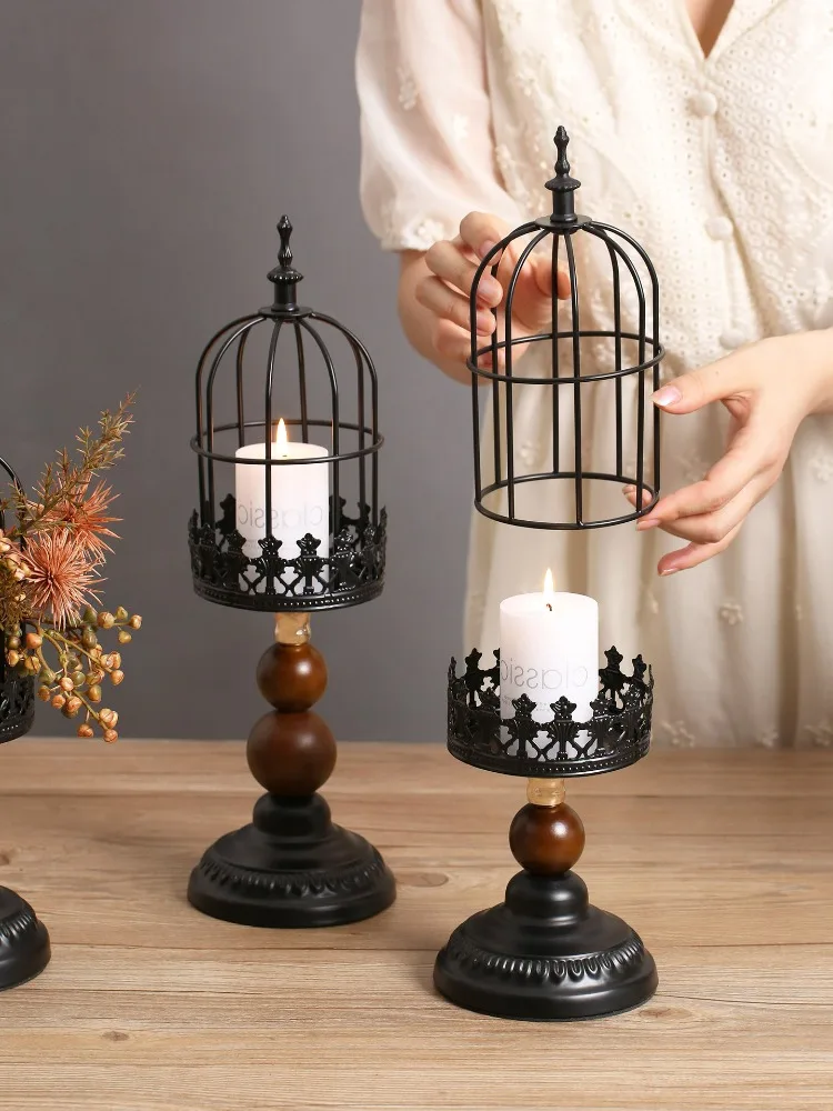 

Подсвечник French High-end Black Metal Bird Cage Candle Holder Living Room Dining Table Romantic Retro Decoration Ornament