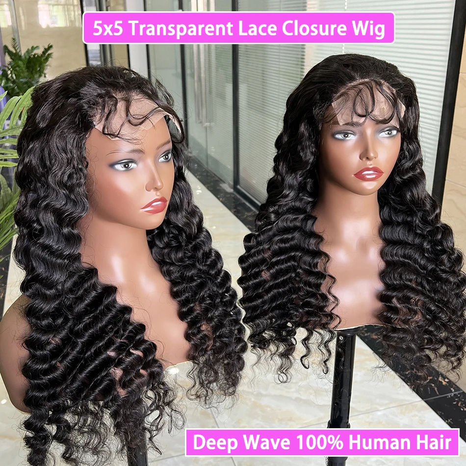 

Парики 5x5 с глубокой волной из натуральных волос, предварительно пророщенные, с прозрачным кружевом, 200% плотность, вьетнамские # Натуральный черный парик из необработанных волос 1B