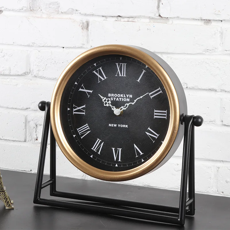 

Home Decor Desktop Clock Ornaments American Living Room Decoration Creative Silent Art Table Clock