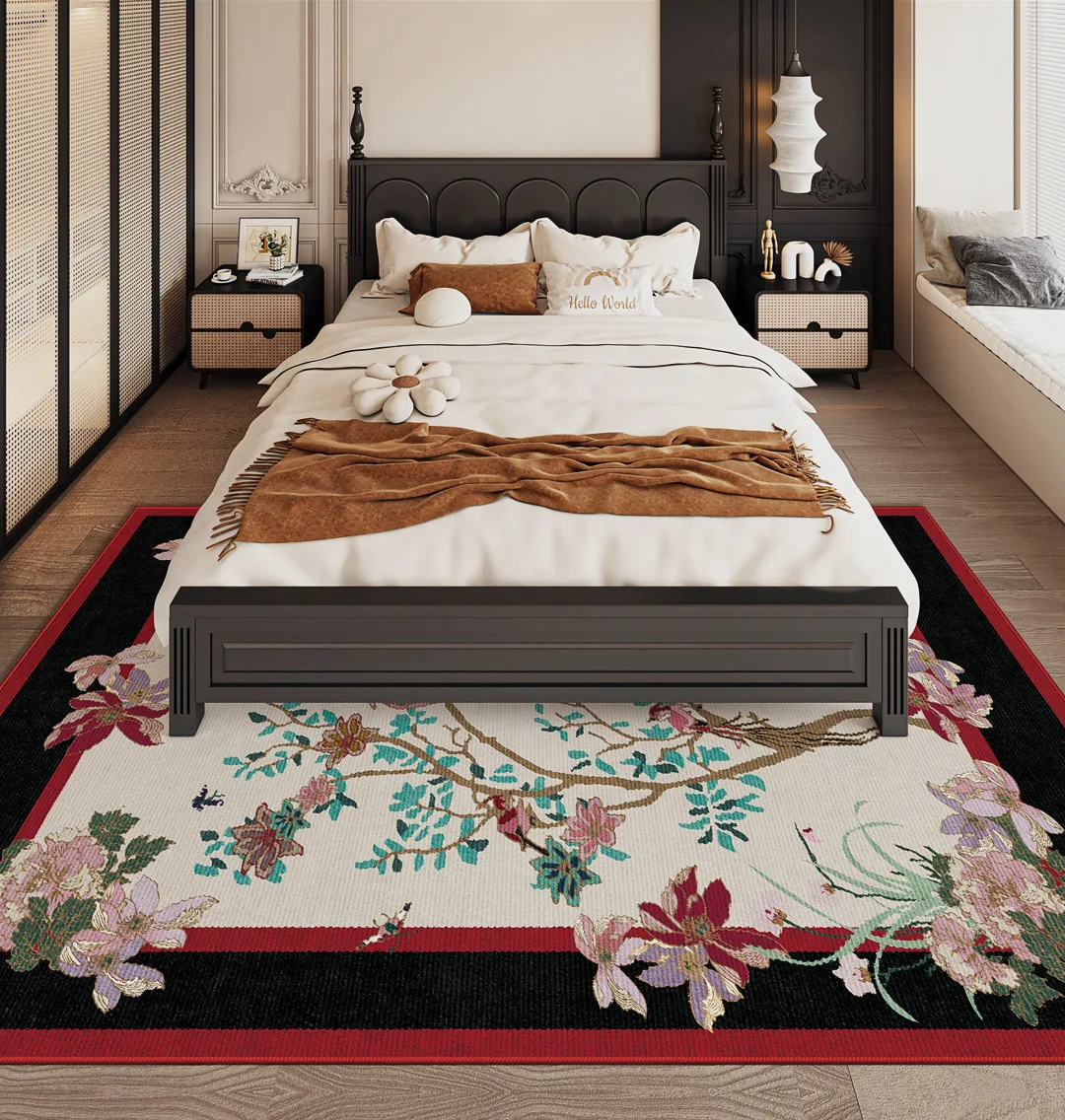 Chinese Style Flower Bird Living Room Carpet Modern Study Cloak Room Rug Decor Light Luxury Large Rugs Carpet for Bedroom Mat