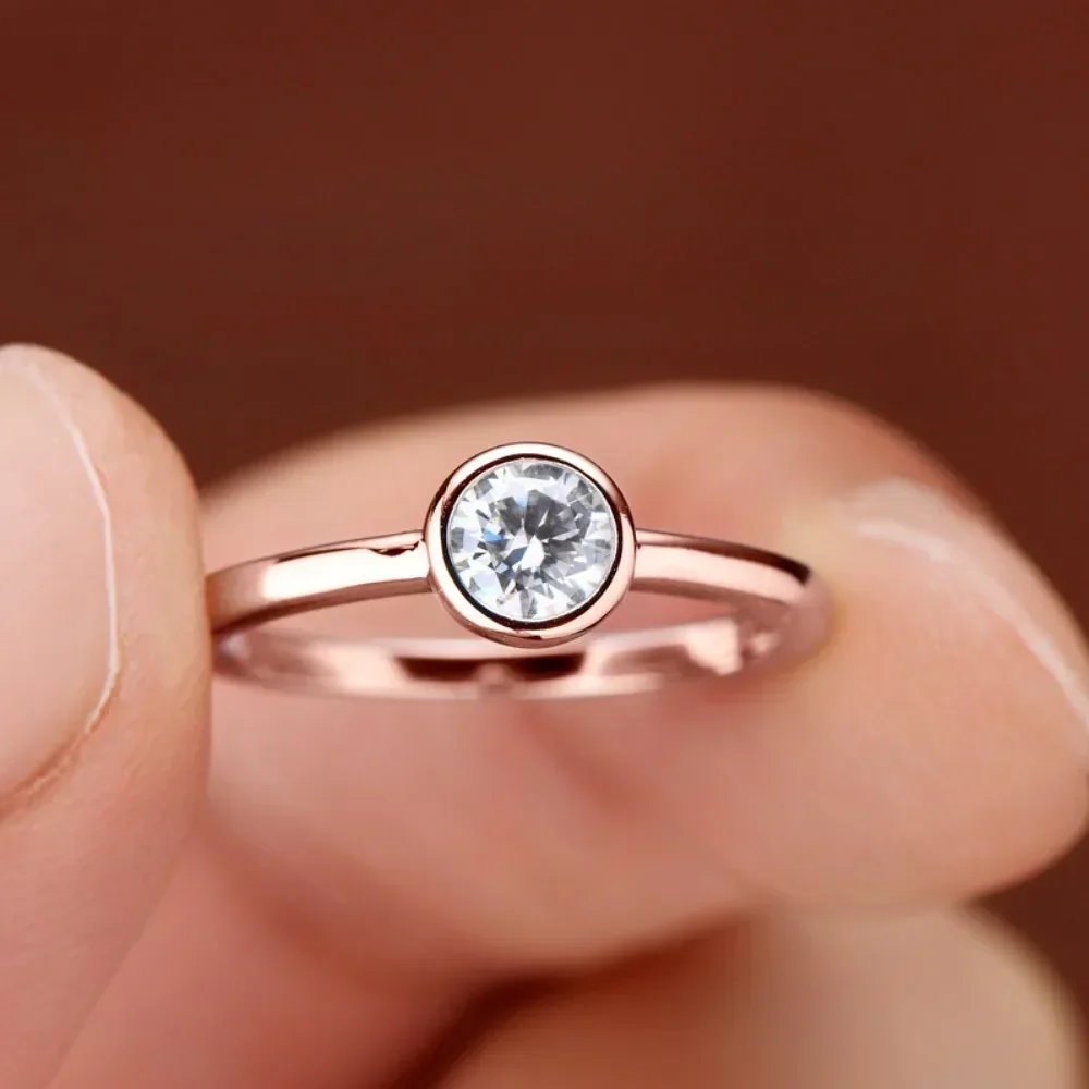 

M-JAJA Rose Gold 0.5ct Moissanite Engagement Rings for Women Promise Ring S925 Sterling Silver Fine Jewelry Wedding Party Gifts