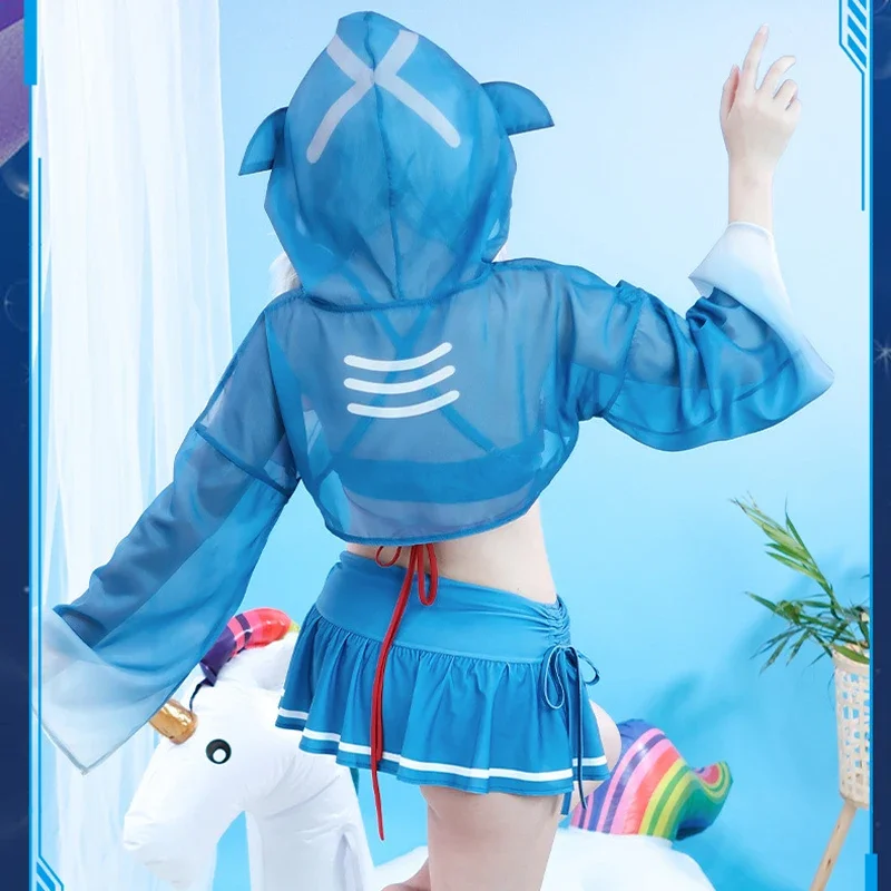 VTuber Hololive Gawr Gura Cosplay Costume pour filles et femmes, perruque, maillot de bain, Anime, tenues de fête d'Halloween, plage, bain trempé, maillot de bain, RZ