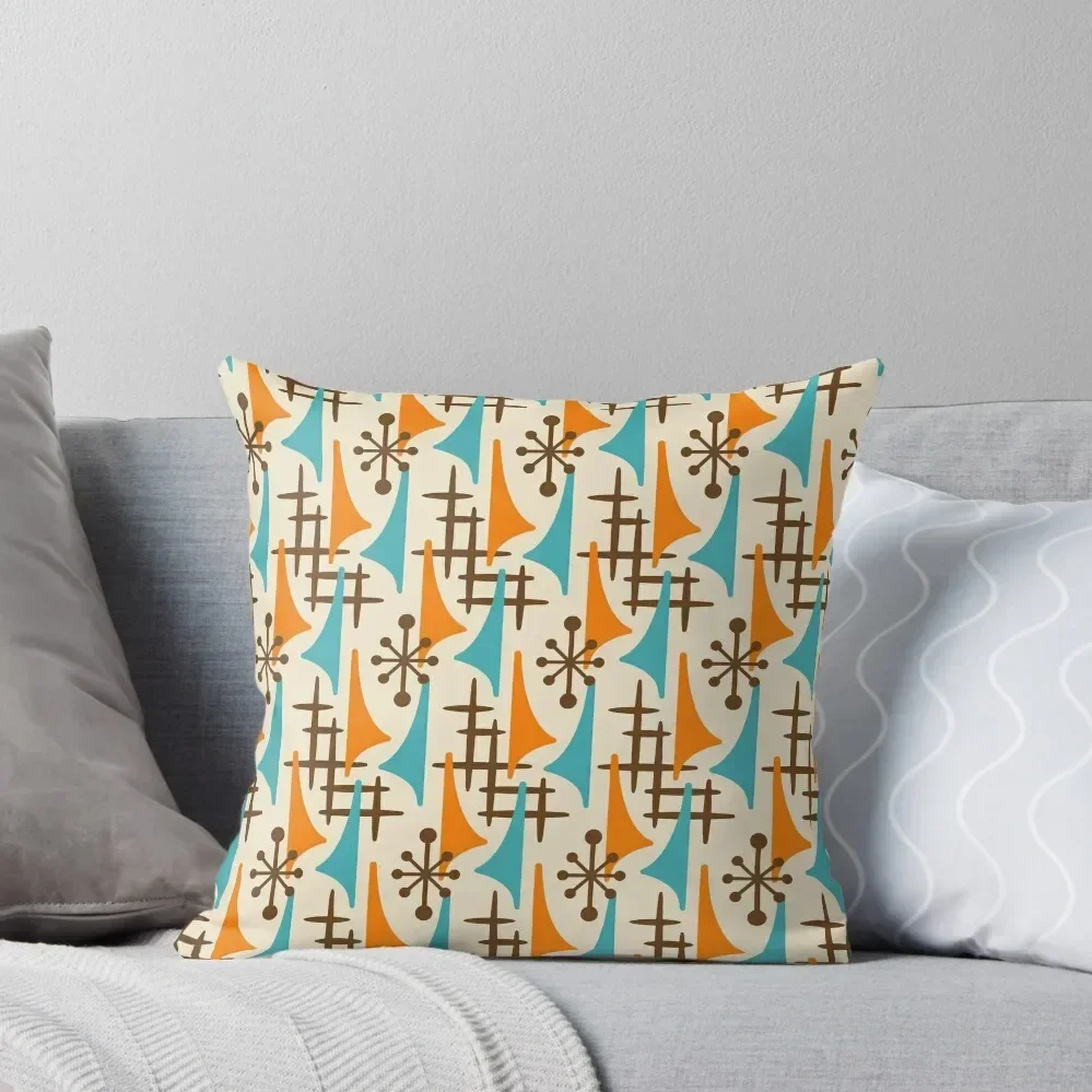 

Retro Mid Century Modern Atomic Wing Pattern 402 Orange Turquoise and Brown Throw Pillow covers for pillows Throw Pillow pillow