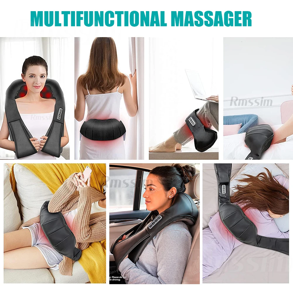 Shiatsu Neck and Shoulder Massager Heated Back Massager U Shape Deep Kneading Electric Massage Pillow For Neck Waist Leg Body