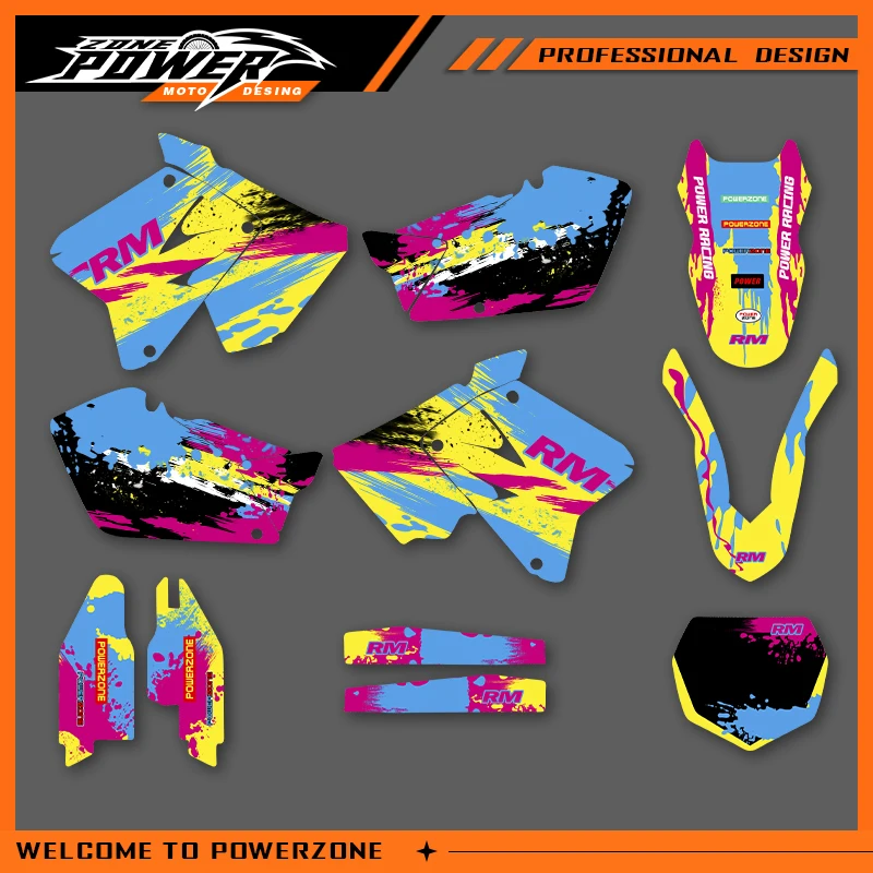 

POWERZONE Motocross Team Graphics Background Sticker Decal Kits For SUZUKI RM125 250 2012-2001 RM125 RM250 Customized Number 04